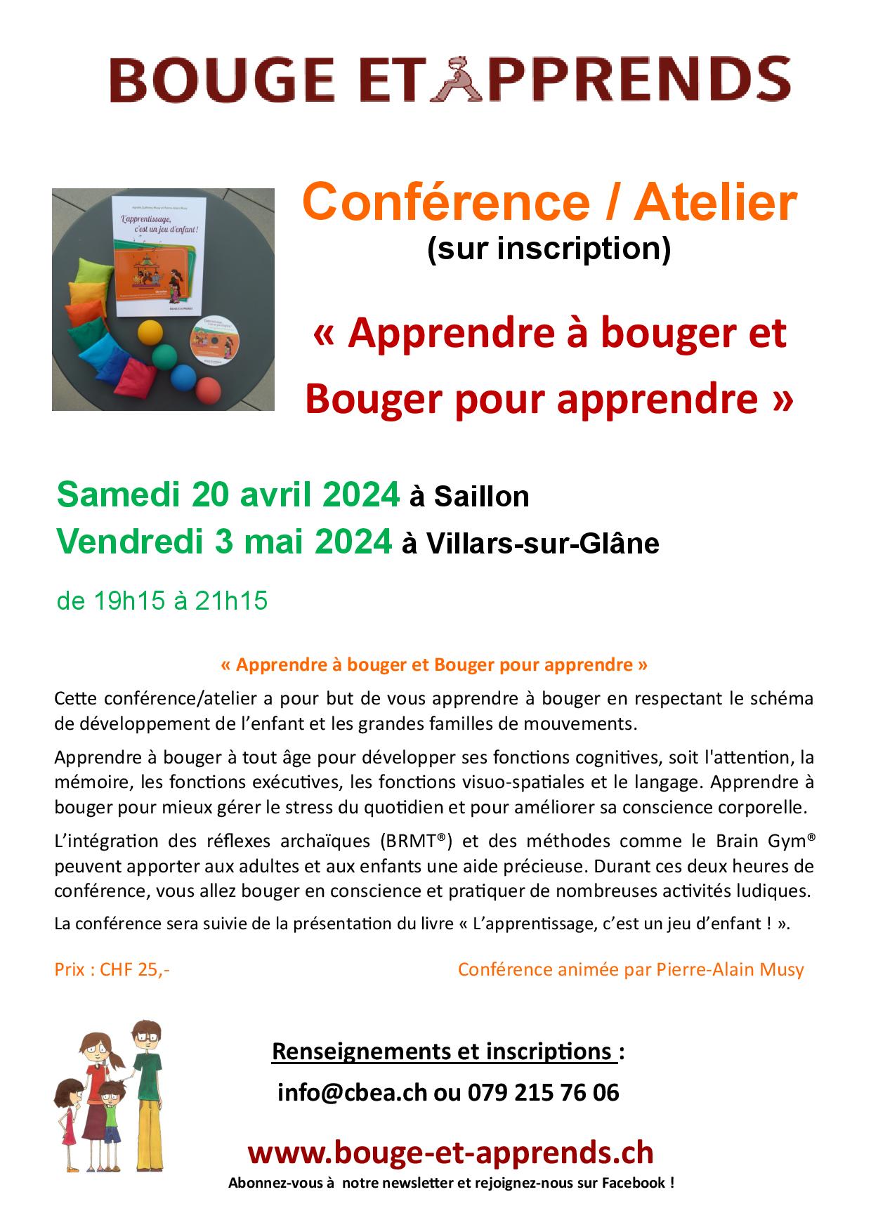 Conférence Saillon et VSG 20 04 et 03 05 2024